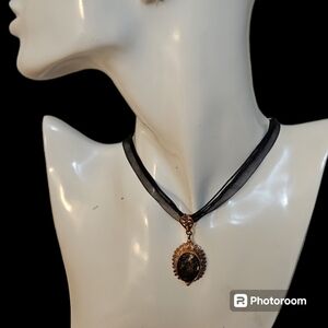 Copper CU Raw Obsidian Lace Gothic Pendant Necklace